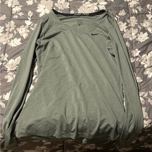 Nike Pro Grey DryFit V-Neck Long Sleeve Shirt